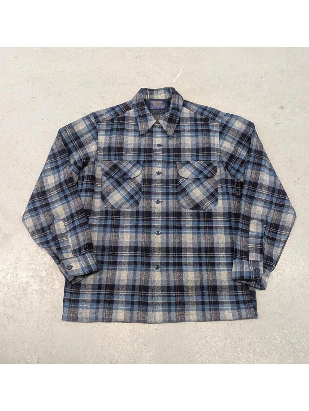 Vintage 60s Pendleton Blue and Black Loop Collar Wool Shirt